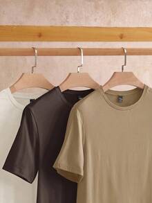 Manfinity VCAY 3pcs Pack Men's Casual Knit Solid Color Short Sleeve T-Shirt, Suitable For Daily Wear - Multicolor - View 3