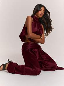 SHEIN BAE 女款純色側結優雅燈籠褲 - 紫紅色 - 查看 7