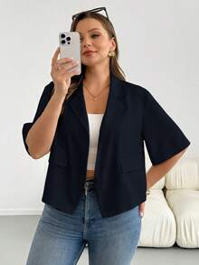 Shapeblank Plus Size Women Solid Color Casual Daily Blazer - Navy Blue - View 10
