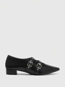 Mnmlis Women's Fashion Versatile Pointed Toe Buckle High Heel Pumps - Black - View 2