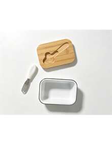 1 Pc Iron Butter Dish With Wooden Lid & Butter Knife, Small Cheese Storage Container For Restaurant, Kitchen & Home Use - Multicolor - View 7