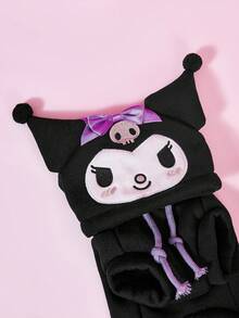 HELLO KITTY AND FRIENDS | PETSIN 1件黑色卡通連帽寵物連帽衫，配紫色蝴蝶結與毛球，適用於貓狗，小狗舒適貼身，適合室內依偎或時尚戶外探險 - 黑色 - 查看 7