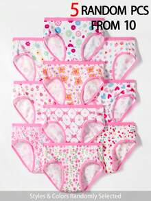 SHEIN 【隨機5款】女童甜美時尚多色內褲，圖案包含可愛蝴蝶 - 彩色 - 查看 1