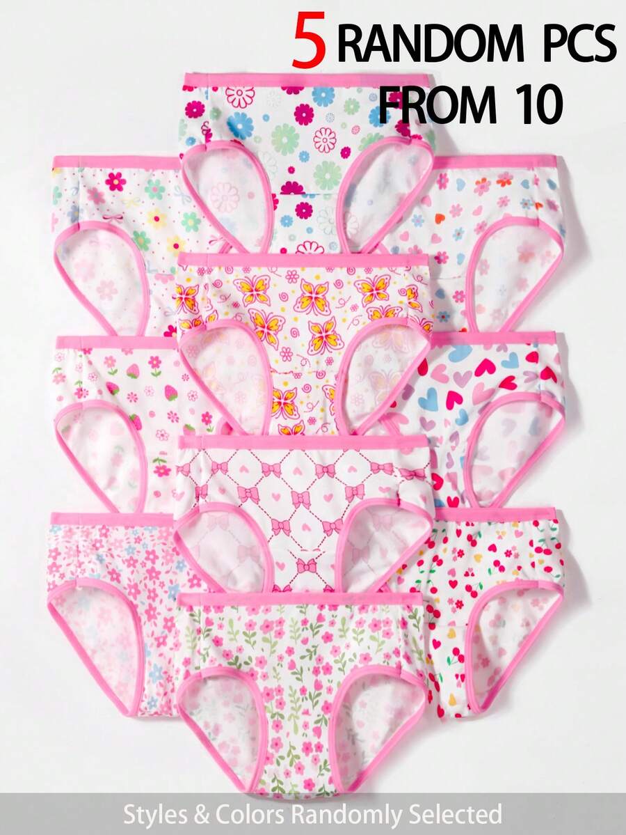 SHEIN 【隨機5款】女童甜美時尚多色內褲,圖案包含可愛蝴蝶 - 彩色 - 查看 1