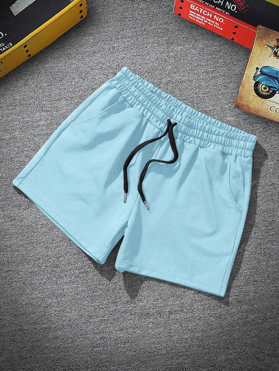 Manfinity Roghcode Men's Casual Versatile Drawstring Waist Shorts - Baby Blue - View 1
