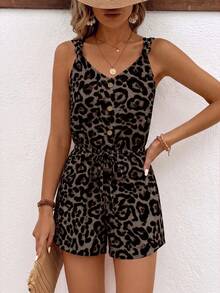 SHEIN Frenchy Women's Leopard Print Pocket Casual Daily Wear Romper - Multicolor - View 4