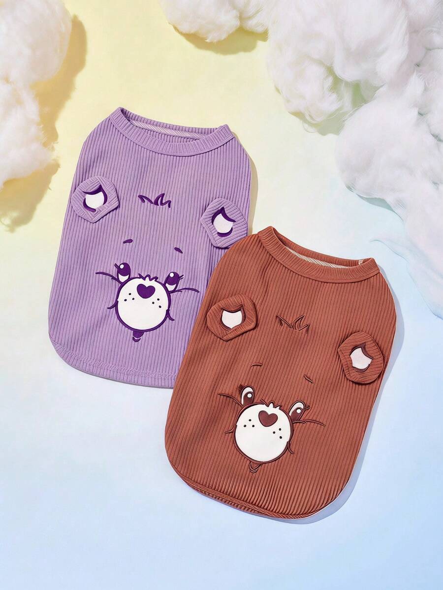 Care Bears X PETSIN 1pc Cute Embroidered Cartoon Pattern Thin Waffle Pet Vest, Cool & Breathable Casual Top For Cats And Dogs, Lightweight, Anti-Flea, Less Shedding, Heat-Resistant, Perfect For Indoor & Outdoor Play - Multicolor - View 1