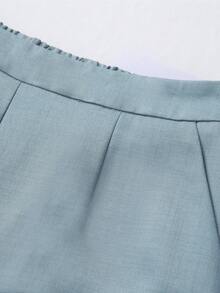 SHEIN Clasi 大尺碼夏季優雅通勤提花背心與長褲兩件套 - 藍色 - 查看 5
