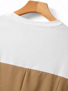 GlowEve CURVE Plus Size Women 2pcs Set Solid Color Contrast Tie-Up Knit 2 In 1 Short Sleeve T-Shirt Top And Long Loose Straight Leg Pants, Suitable For Daily Casual Commute Wear - Khaki - View 4