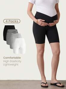 Modmama Maternity Clothes Shorts Summer Pregnant Multi-Colored For Comfort And Relaxation 4 Pieces Base Layer - Multicolor - View 1