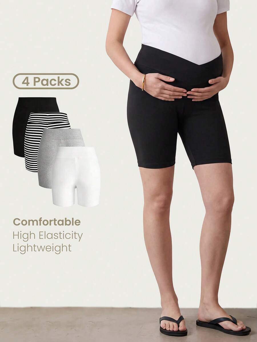 Modmama Maternity Clothes Shorts Summer Pregnant Multi-Colored For Comfort And Relaxation 4 Pieces Base Layer - Multicolor - View 1