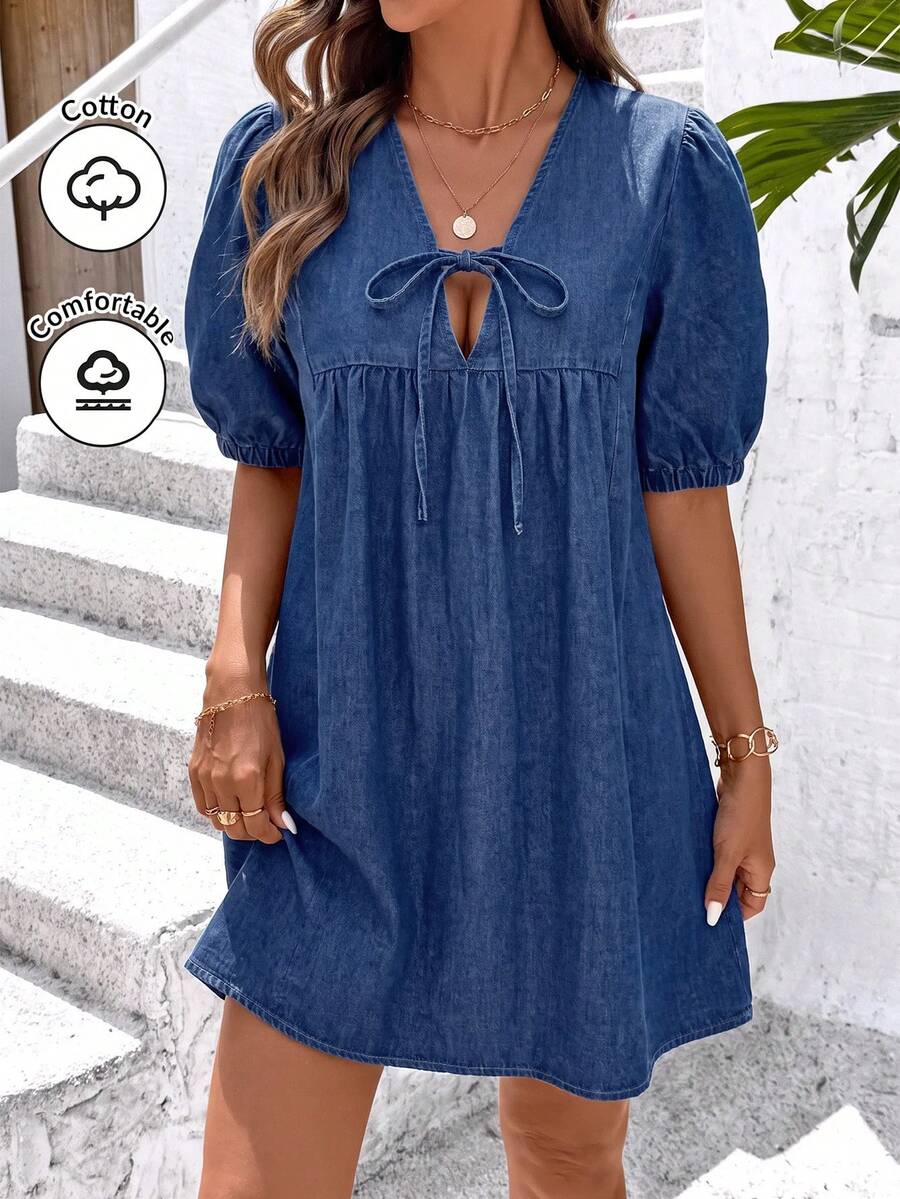 Brillora Plus Size Casual Denim Vacation Dress Fall