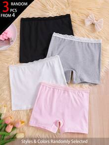 SHEIN 3件隨機款女孩休閒文青風內褲，4款設計，粉色、白色、黑色與灰色 - 彩色 - 查看 3