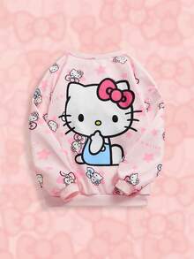 HELLO KITTY AND FRIENDS | SHEIN Tween Girl 粉色卡通印花可爱休闲圆领运动衫 - 彩色 - 查看 2