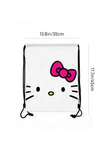 HELLO KITTY AND FRIENDS | SHEIN 可愛貓咪印花抽繩背包，輕量聚酯纖維，可調節肩帶，適用於運動、學校、旅行、健身房 - 白粉 - 查看 7