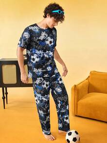 Notgurli Men's All-Over Print Crew Neck Short Sleeve & Long Pants Loungewear Set - Multicolor - View 6