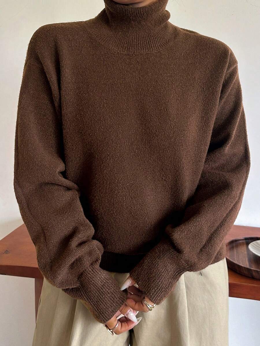 Dazy Plus Solid Color Business Casual Versatile Turtleneck Pullover Sweater, Autumn/Winter New Brown - Brown - View 1