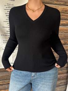 Dazy Plus Solid Color Fitted Casual Versatile Spring Autumn Winter Black Long Sleeve Pullover Sweater - Black - View 7