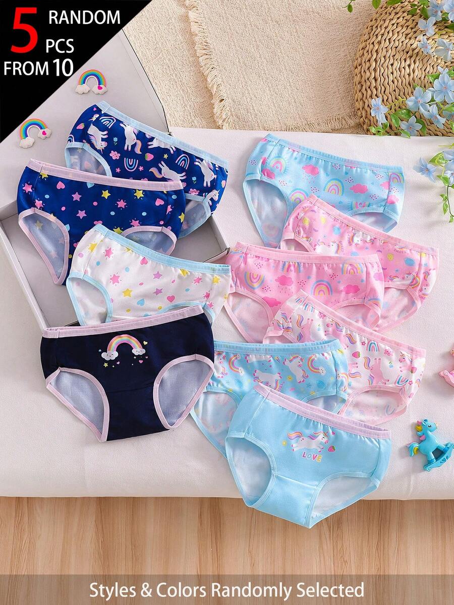 SHEIN 隨機混色 5件組 女童幼兒休閒時尚 粉色、白色、海軍藍,甜美可愛卡通女孩,適合日常穿著,四季皆宜 - 彩色 - 查看 1