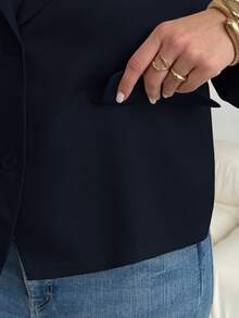 Shapeblank Plus Size Women Solid Color Casual Daily Blazer - Navy Blue - View 8