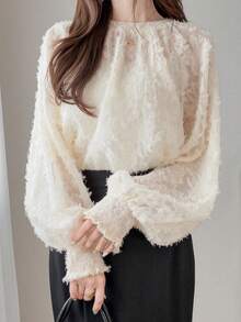 FRIFUL Women's Early Summer/Autumn New Korean Solid Color Textured Fabric Blouse Cute Tops - Apricot - View 6