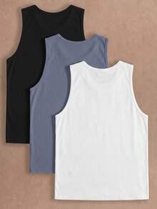 HIMLAND 3pcs/Pack Men's Casual Knit Sleeveless Solid Color Tank Tops, Suitable For Daily Wear - Multicolor - View 2
