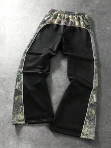 ROMWE MEN 男士樹影迷彩拼接機能印花街頭風寬鬆運動長褲 - 黑色 - 查看 3