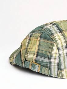 MUSERA Green Contrast Cheque Print Flat Cap Spring Summer Casual Cool Vacation - Green - View 3