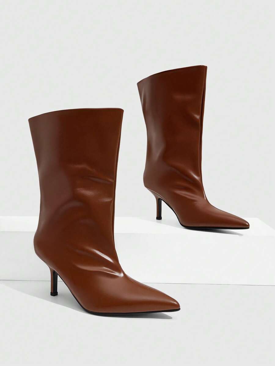 CUCCOO SZL Brown Fashion Soft Fabric Sexy Stiletto Boots - Mocha Brown - View 1