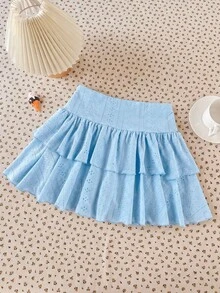 SHEIN Girlism 兒童青少年女孩百褶休閒工裝百搭日常穿著裙褲 海灘藍 秋季 - 藍色 - 查看 6