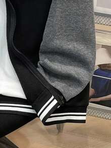 SHEIN 1件裝青少年男孩休閒運動學院風復古連帽夾克，抓絨材質針織衫，適合返校季、生日派對、晚宴、表演、婚禮、洗禮、開學典禮，適合日常穿著、上學、旅行、運動，適合秋冬季節 - 黑色 - 查看 6