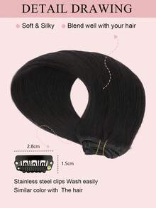 Clip In Hair Extensions Real Human Hair, Remy Human Hair Extensions Clip Ins For Women, Natural Human Hair, 70-120g 7Pcs - S1B - View 6