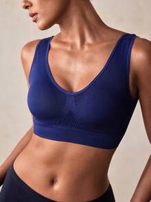 Veilyse 2pcs/Set Women's Bralette With Padded Cups, Wireless Seamless Comfortable Sleep Bra, Backless High Elasticity - Blue - View 6