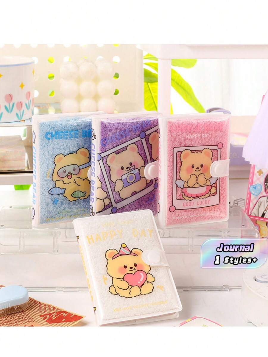 6pcs Cheese Bear Plush Notebook, Cute Cartoon Journal With Colorful Pages, Kawaii Fluffy Notebook For Students, Random Color - Handbook 6pcs - View 1