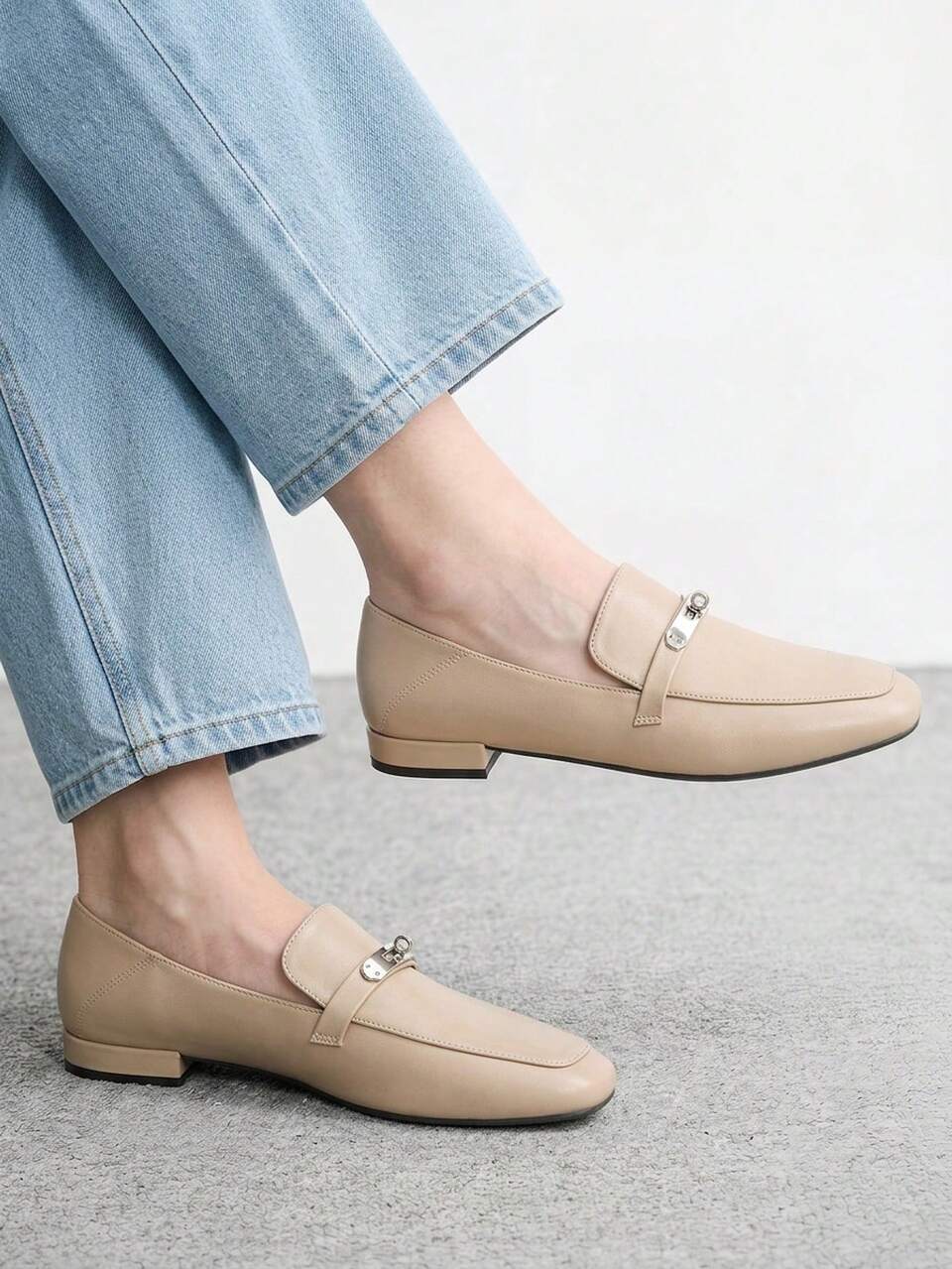 CUCCOO BIZCHIC Women's Square Toe Low Heel New Apricot Comfortable Versatile Loafers Lightweight Casual Flat Women's Shoes, Suitable For Daily Work Commuting Women'