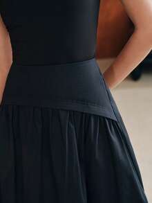 Anewsta Women's Solid Color Pleated Casual Versatile Daily Wear Skirt - Navy Blue - View 2