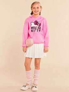 HELLO KITTY AND FRIENDS | SHEIN Tween Girl Cute Loose Fit Pink Sweatshirt With Cartoon Bow Print For Fall And Winter - Pink - View 4