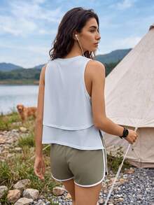 Exploreva Exploreva Tank Top Wanita Kasual Musim Panas Warna Polos untuk Aktivitas Luar Ruangan - Biru - View 4