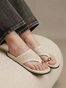 Solecia Damen Schuhe Frühling und Sommer neu gewebt goldene Dekoration flacher Absatz lässig einfach apricot Damen Sandalen Strand Dating Reisebekleidung - Aprikosenfarben - Übersicht 10