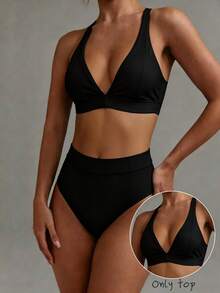 YARNWELL Women's Adjustable Strap Triangle Cup Swim Top - Black - View 6