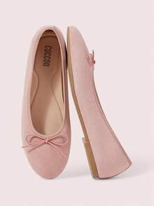 CUCCOO DOLLMOD Women's Lotus Pink Suede Ballet Flats, Bowknot Lace-Up Flat Shoes, Suitable For Casual Daily Wear Fall Shoes - Dusty Pink - View 1