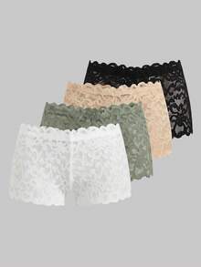 SHEIN MOD 4sets Floral Lace Bra & Boyshorts Lingerie Set - Multicolor - View 10