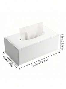 SHEIN Caja de pañuelos rectangular grande con rejilla blanca y fondo negro, con extracción de servilletas PU - Blanco - Ver 10