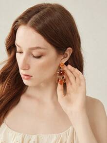 MOTF PREMIUM Retro Multi-Layer Gradient Tortoiseshell Amber Fringed Earrings, Multiple Oval Hemming Gold-Plated Long Banquet Earrings - Gold brown fringed earrings - View 1
