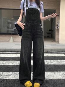 SHEIN 青少年女孩 Y2K 休閒黑色寬鬆舒適抽繩牛仔褲，萬聖節與開學穿搭 - 黑色 - 查看 4