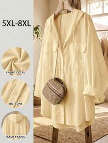SHEIN CURVE+ 大尺碼女款素色休閒百搭日常出遊襯衫 - 淡黃色 - 查看 1
