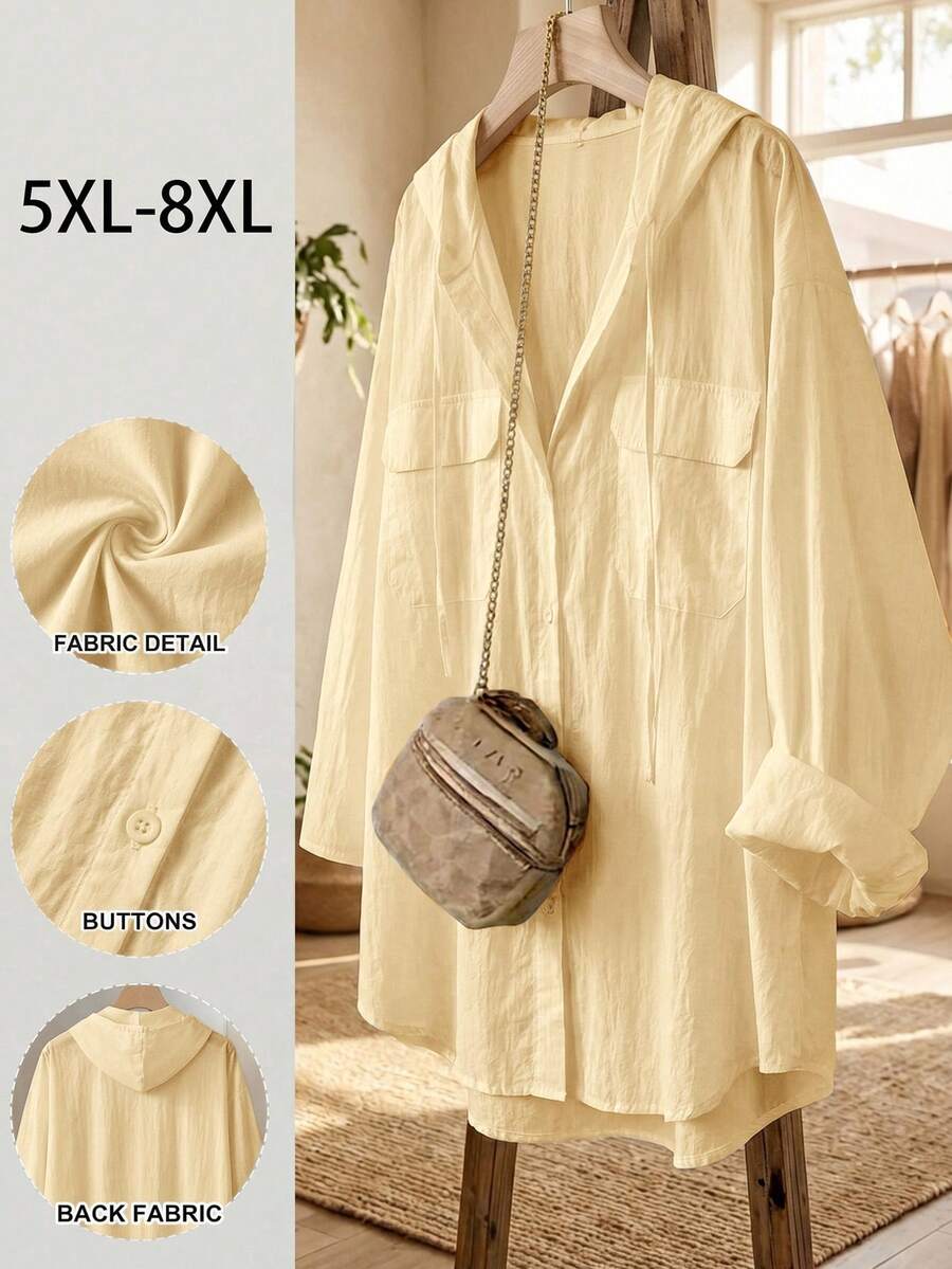 SHEIN CURVE+ 大尺碼女款素色休閒百搭日常出遊襯衫 - 淡黃色 - 查看 1