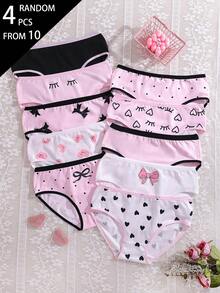 SHEIN Random 4pcs/Set Women's Teenager Simple Fashion Bow Heart Eye Letter Series Comfortable Soft 5pcs Combination Triangle Panties - Multicolor - View 1