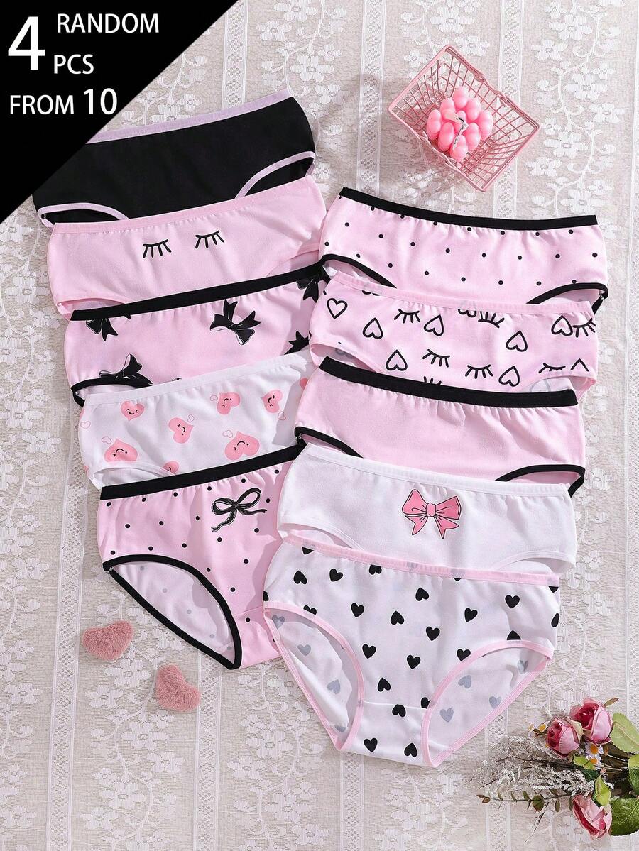 SHEIN Random 4pcs/Set Women's Teenager Simple Fashion Bow Heart Eye Letter Series Comfortable Soft 5pcs Combination Triangle Panties - Multicolor - View 1