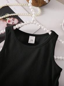 SHEIN Babygirl 可爱粉色针织无袖连体衣（夏季） - 黑色 - 查看 4